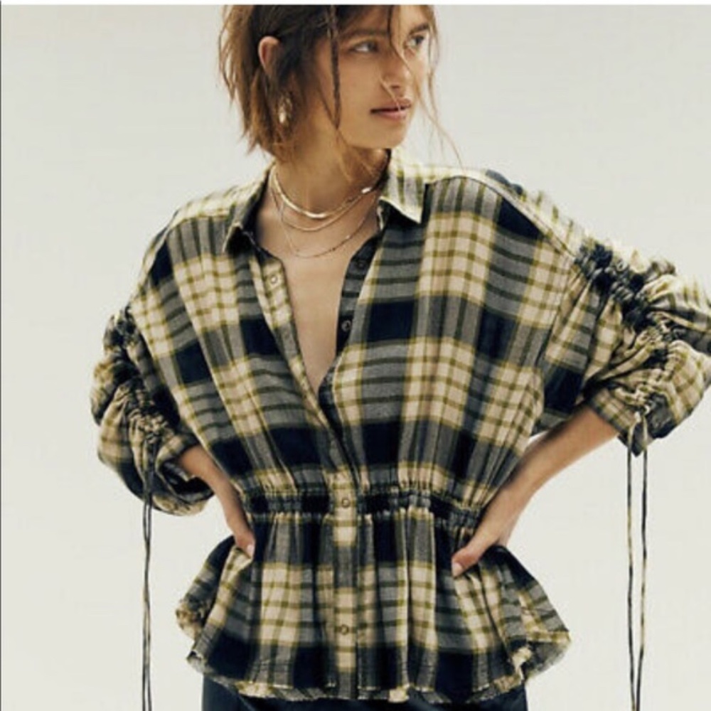 Free people pacific dawn plaid shirt, size S